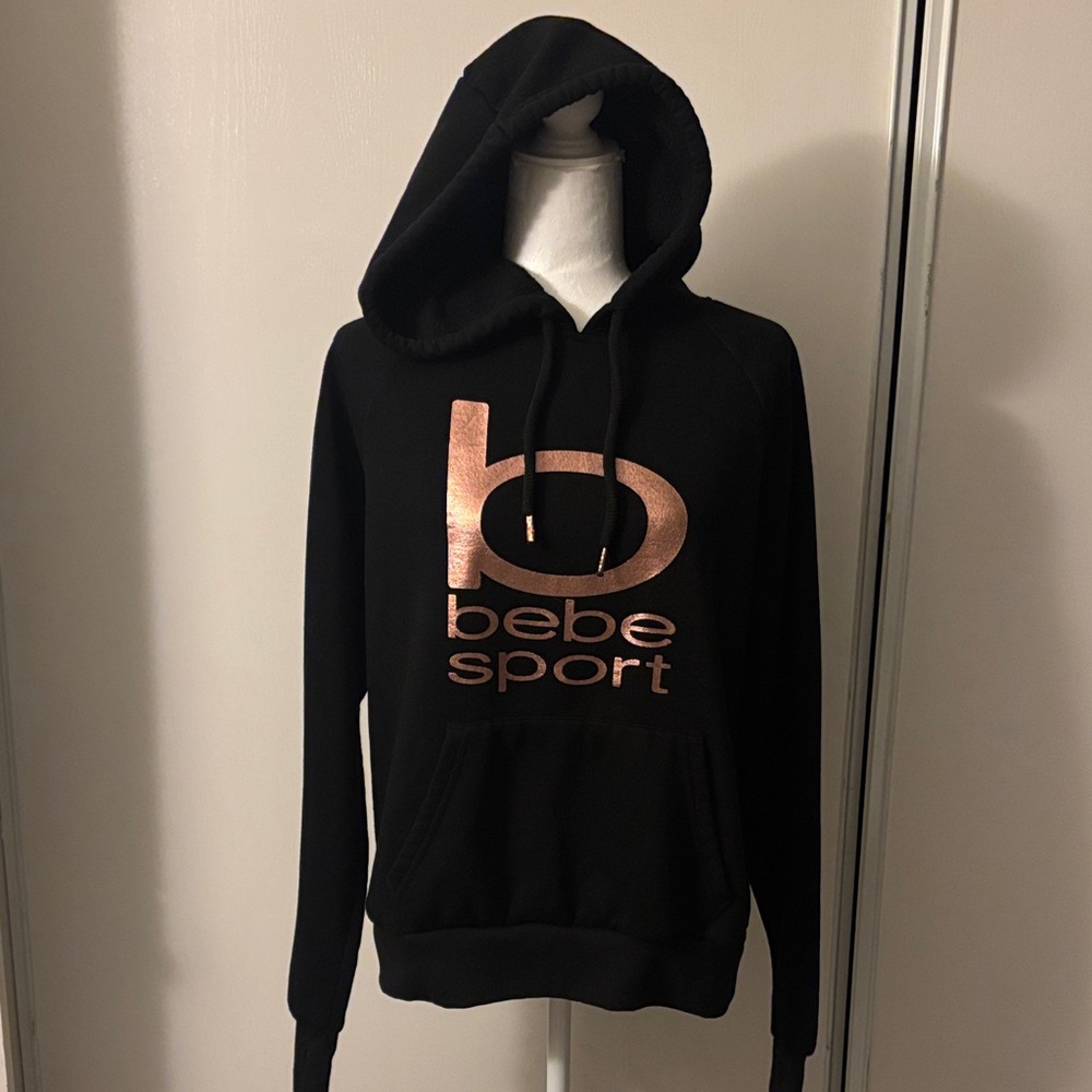 Bebe Black Hoodie with Metallic Logo